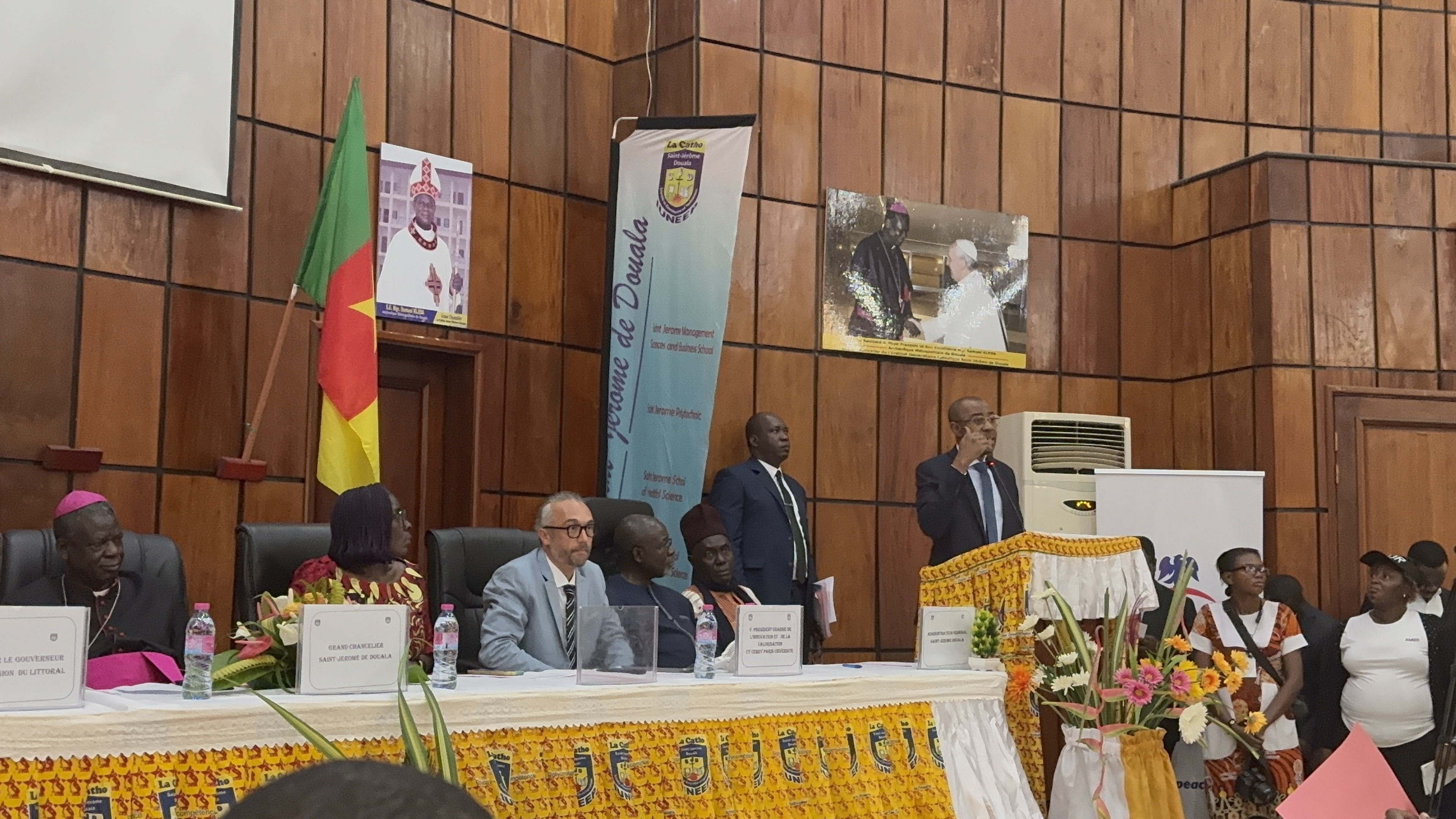 Professor Salouhou at an institutional ceremony at Institut St. Jérôme, Douala